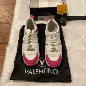 Valentino pink, white and gold iris sneakers size 8.5